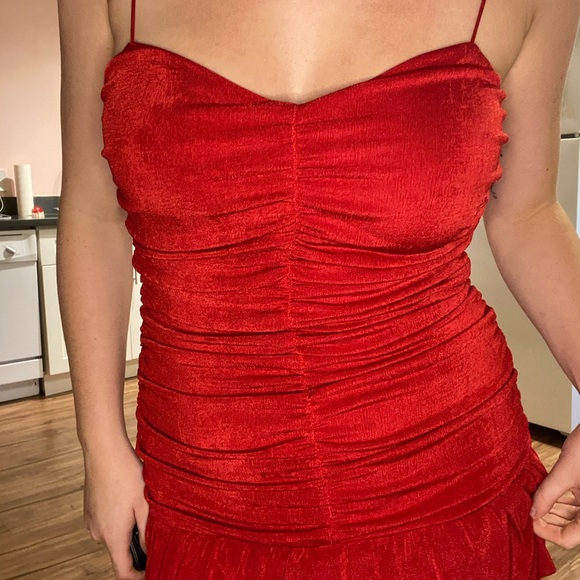Shiny Stretchy Red Drop Waist Rouched Mini Dress Forever 21 - Picture 3 of 6
